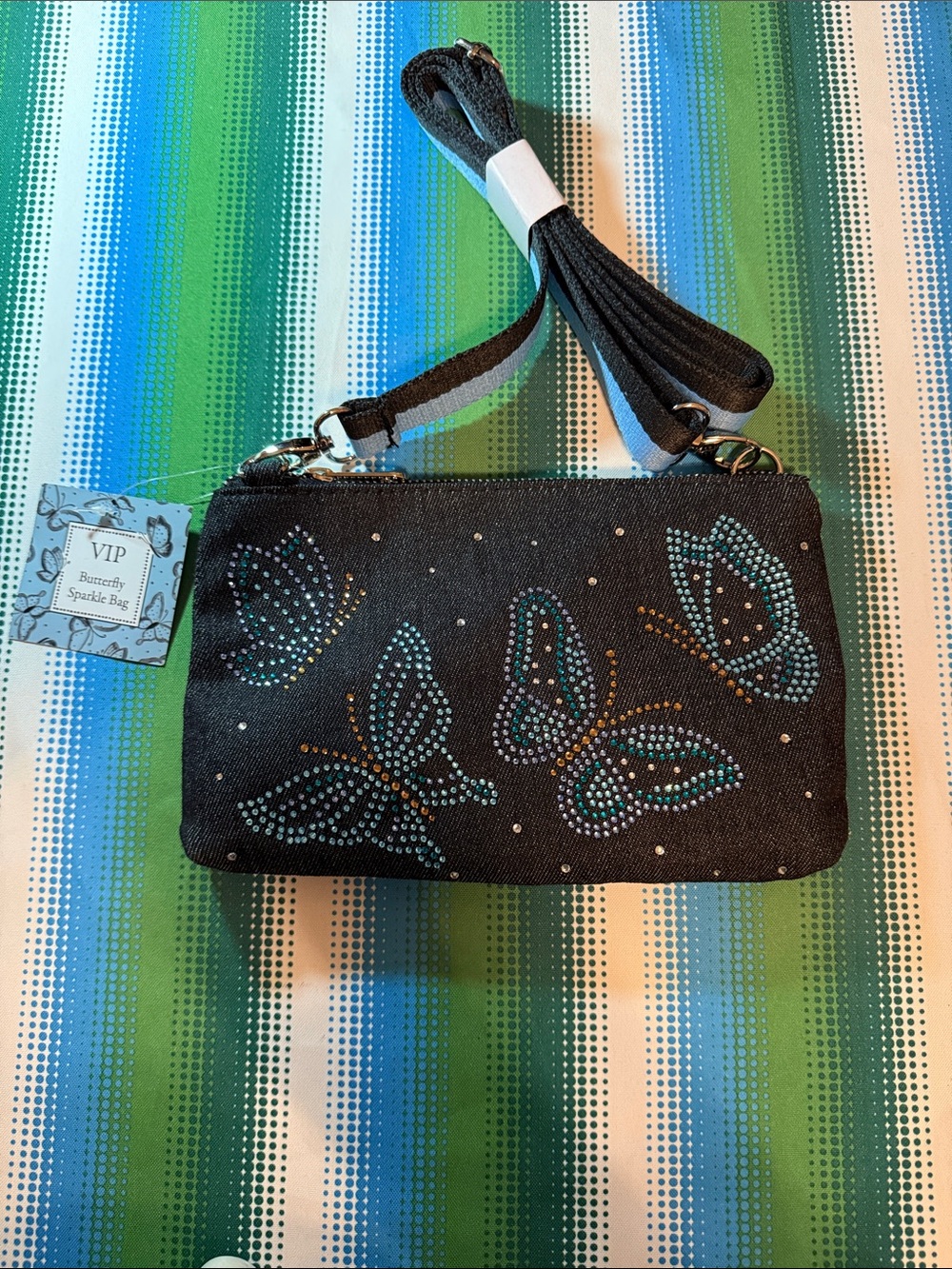 VIP Black Crossbody with Teal and Gold Butterfly Studs